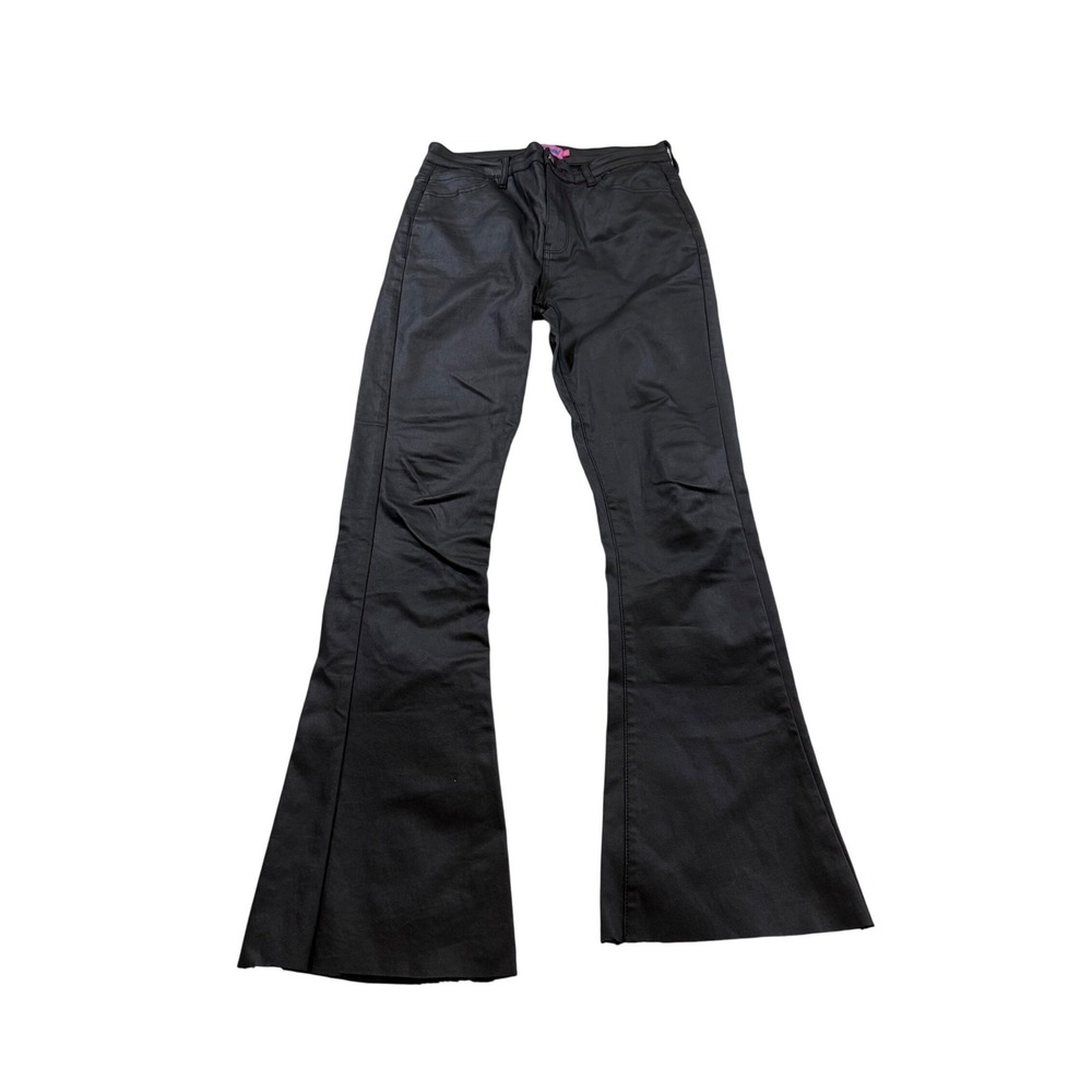 Edikted Flare Pants Black Coated Edgy Grunge Festival High Rise Bell Bottoms L